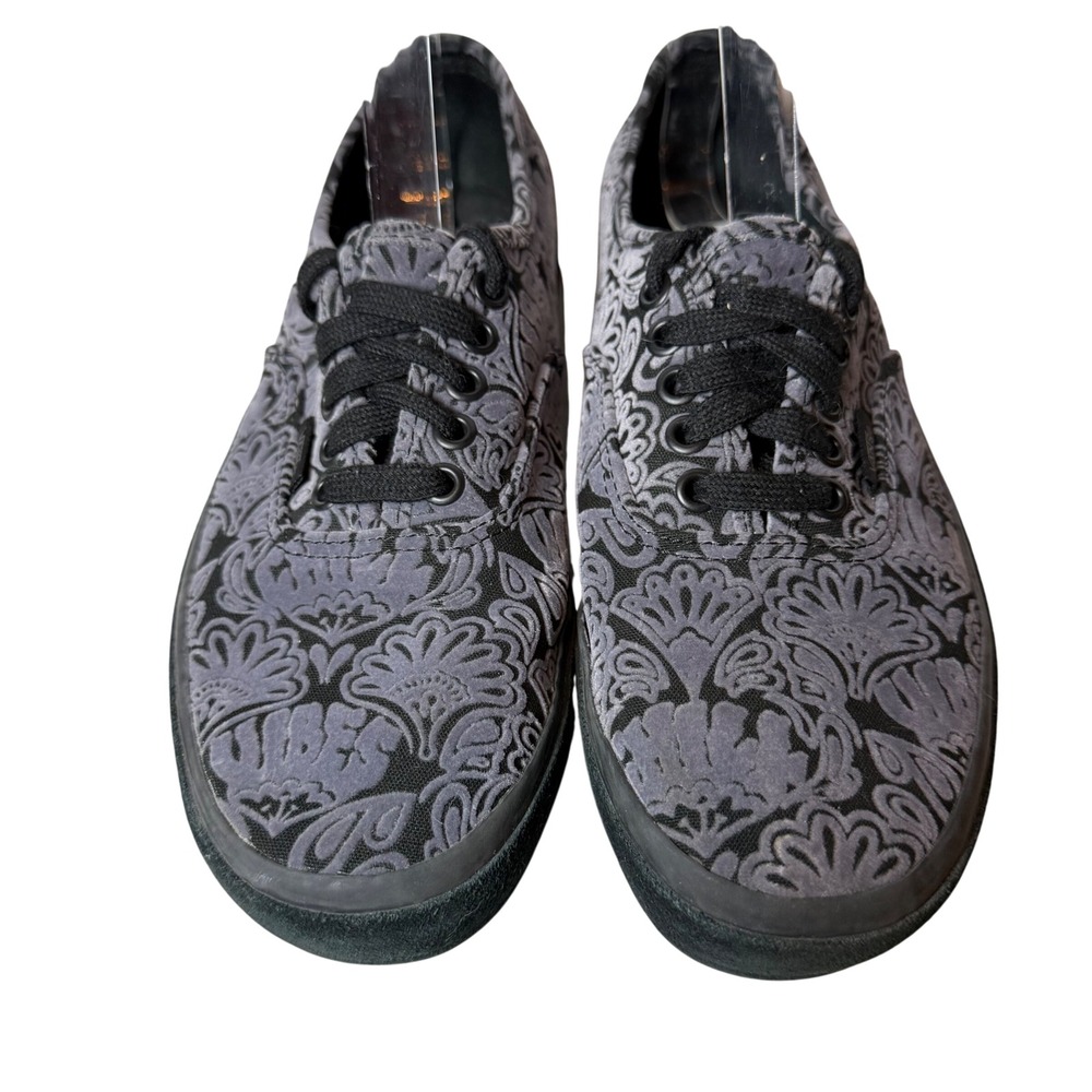 Vans Authentic Gray‎ Black Floral Velvet Low Top Lace Up Sneakers Mens 7.5 Wo 9 - Picture 2 of 6